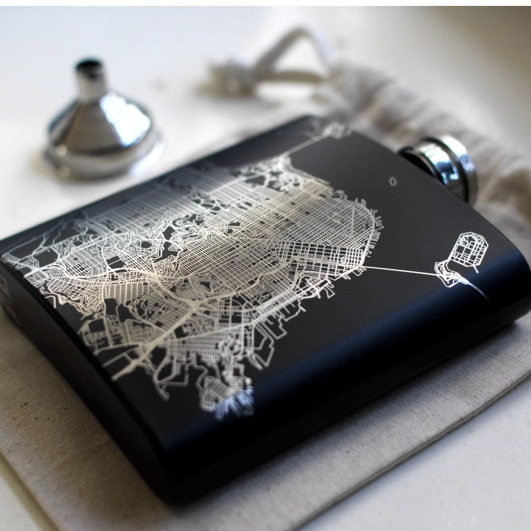 Anchorage - Alaska Map Hip Flask in Matte Black