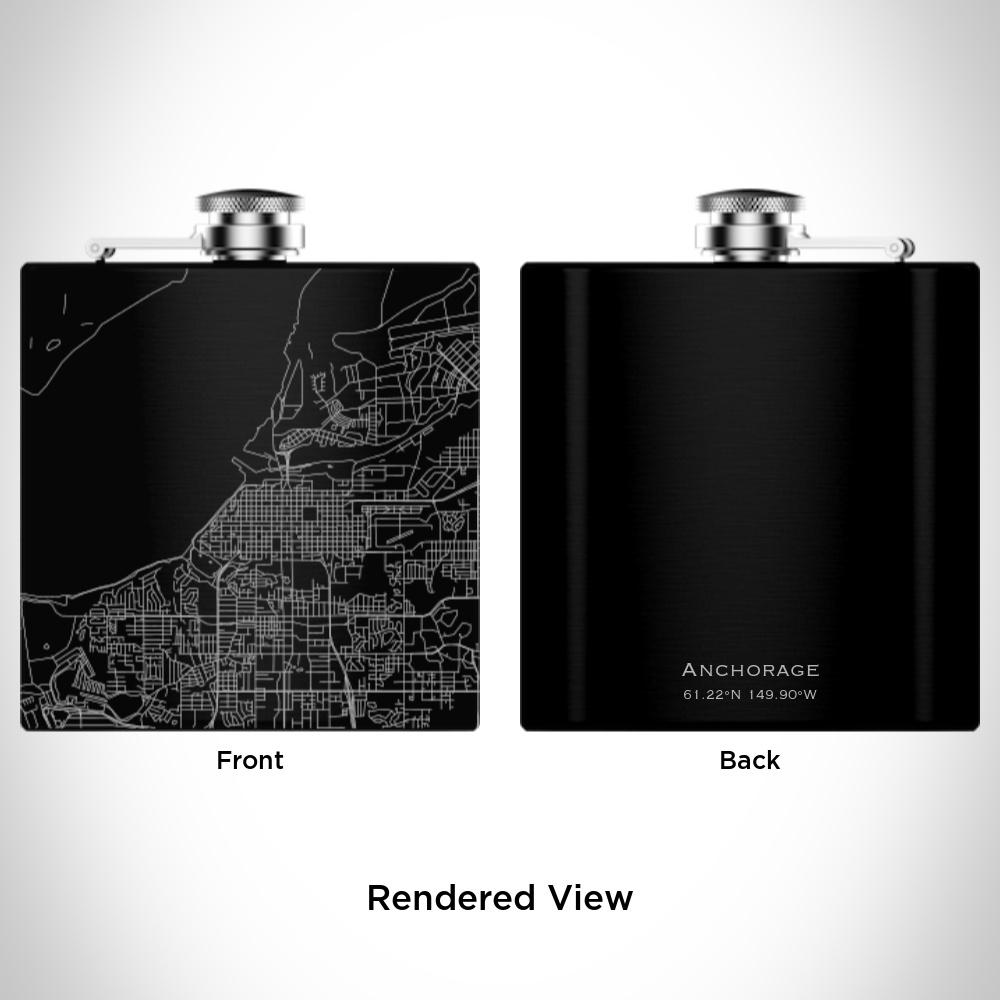 Anchorage - Alaska Map Hip Flask in Matte Black