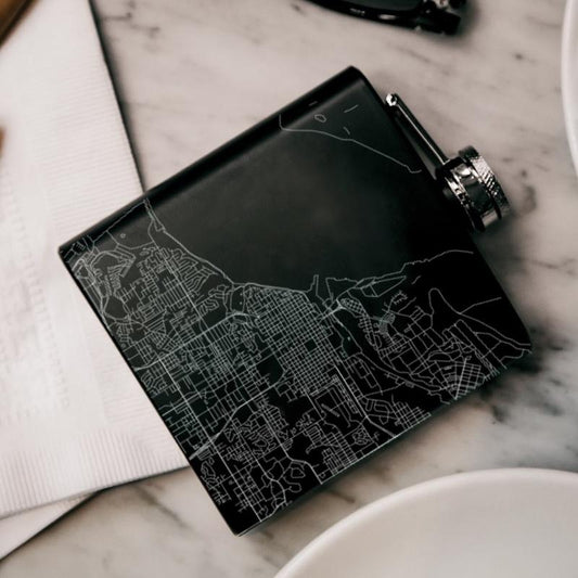 Anchorage - Alaska Map Hip Flask in Matte Black