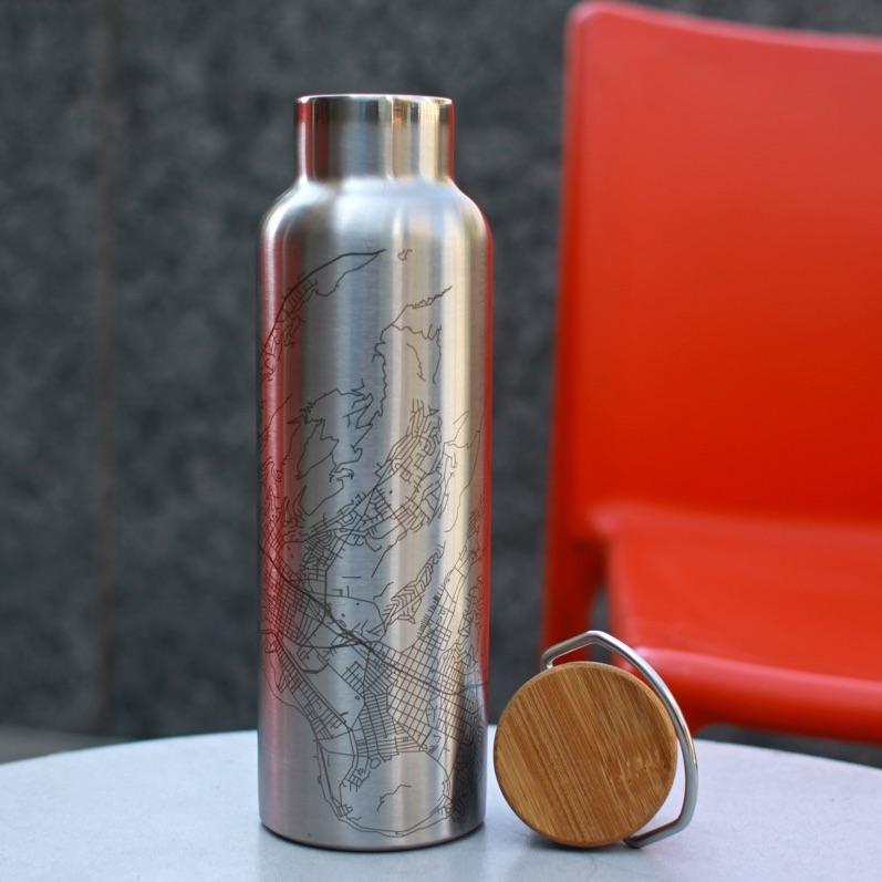 Burlington - Vermont Map Bottle with Bamboo Top