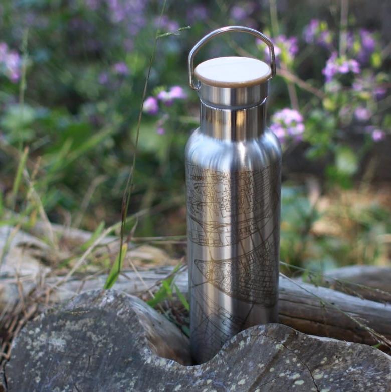 Burlington - Vermont Map Bottle with Bamboo Top