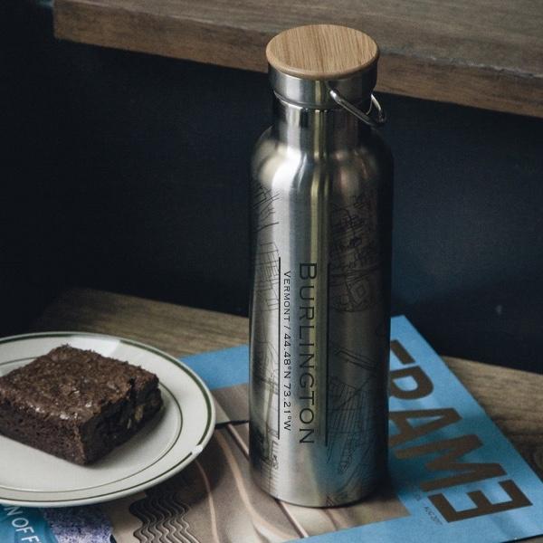 Burlington - Vermont Map Bottle with Bamboo Top