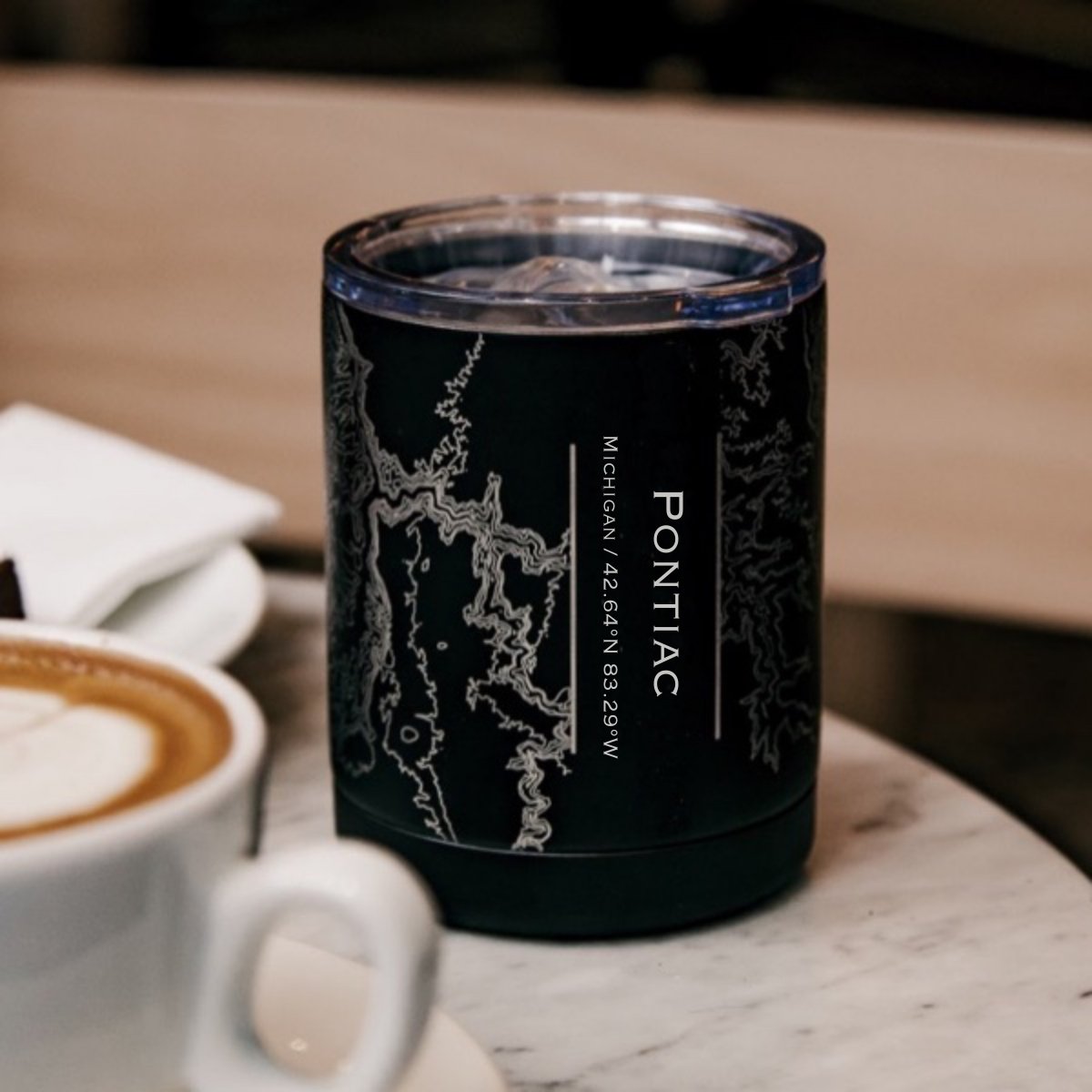 Pontiac - Michigan Engraved Map Insulated Cup in Matte Black