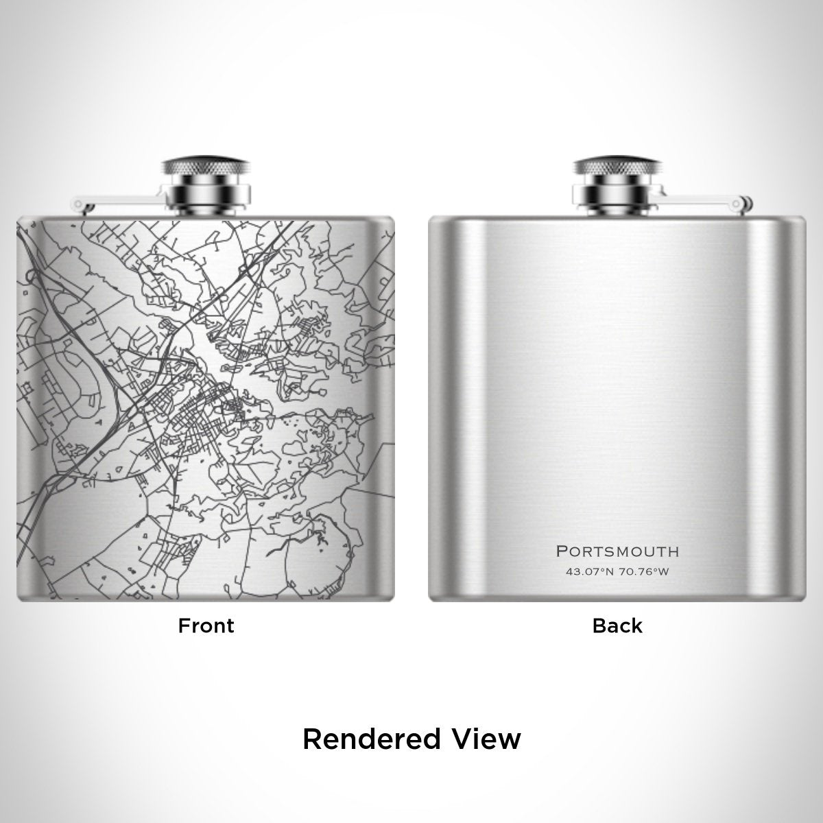 Portsmouth - New Hampshire Engraved Map Hip Flask