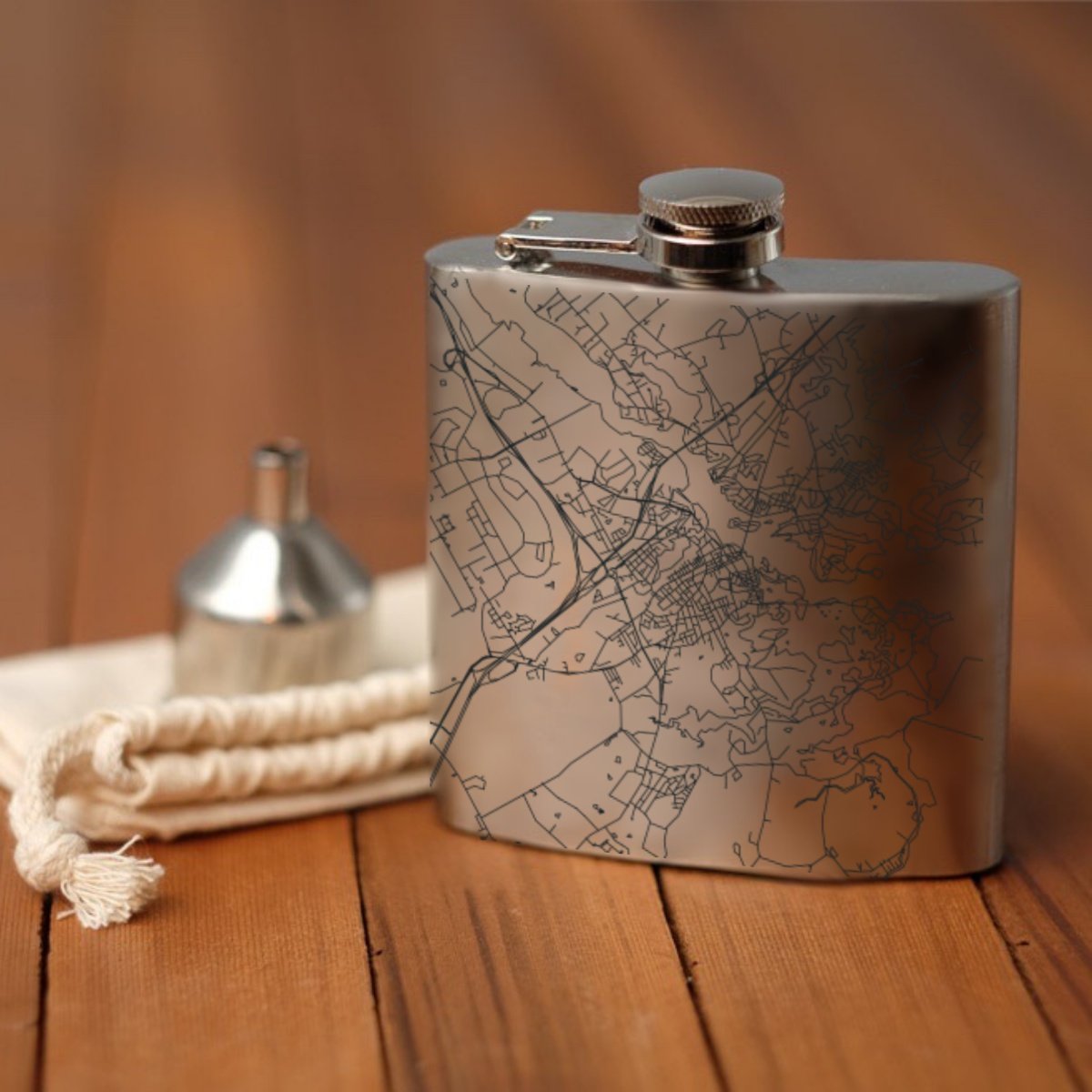 Portsmouth - New Hampshire Engraved Map Hip Flask