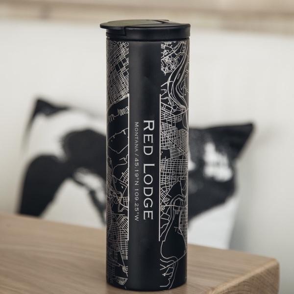 Red Lodge - Montana Map Tumbler in Matte Black