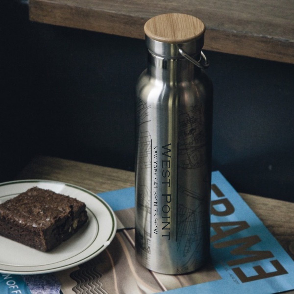 West Point - New York Engraved Map Bottle with Bamboo Top