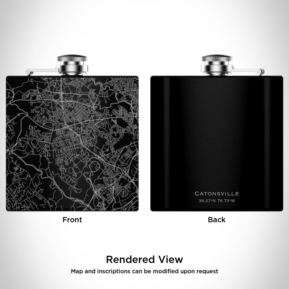 Catonsville - Maryland Map Hip Flask in Matte Black