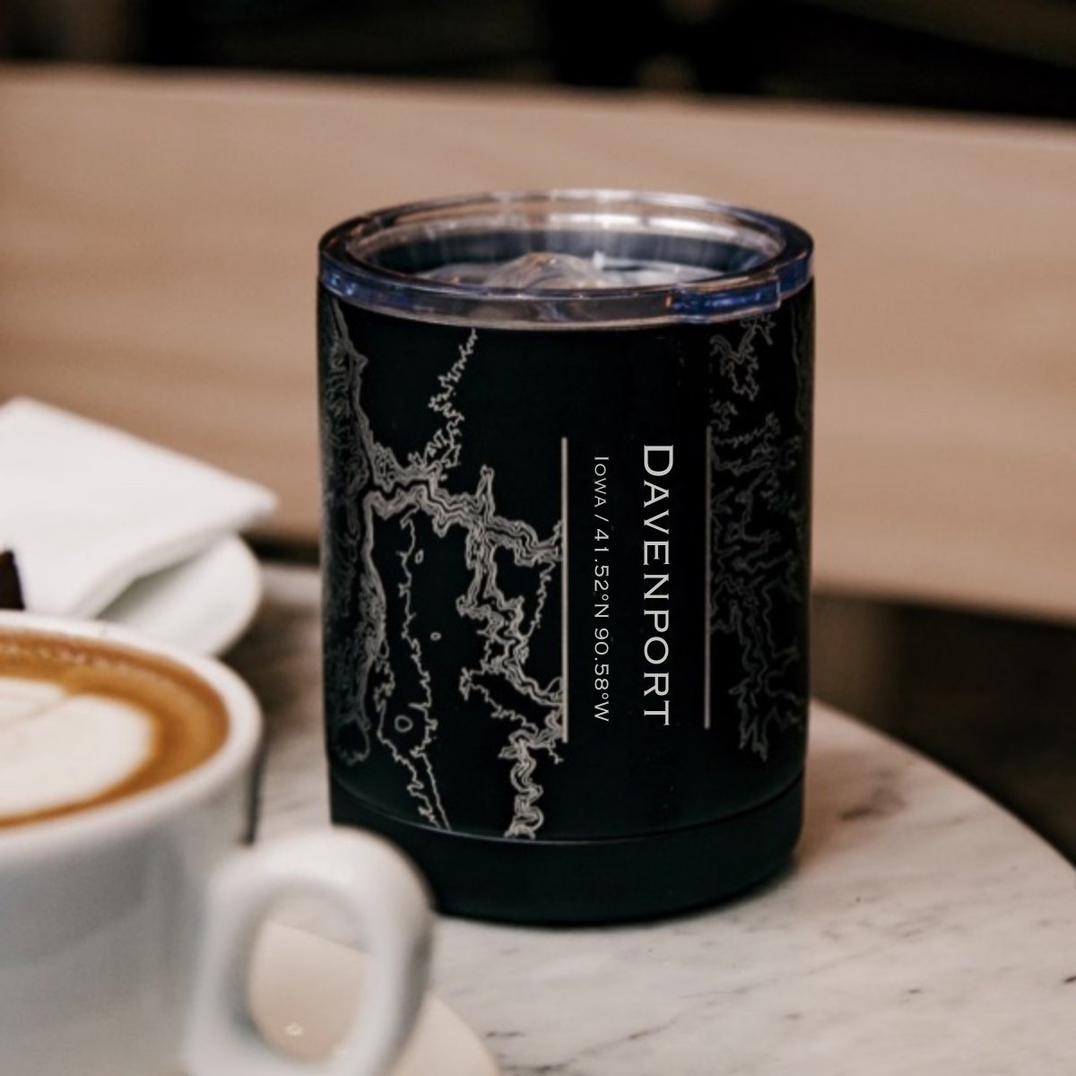 Davenport - Iowa Engraved Map Insulated Cup in Matte Black