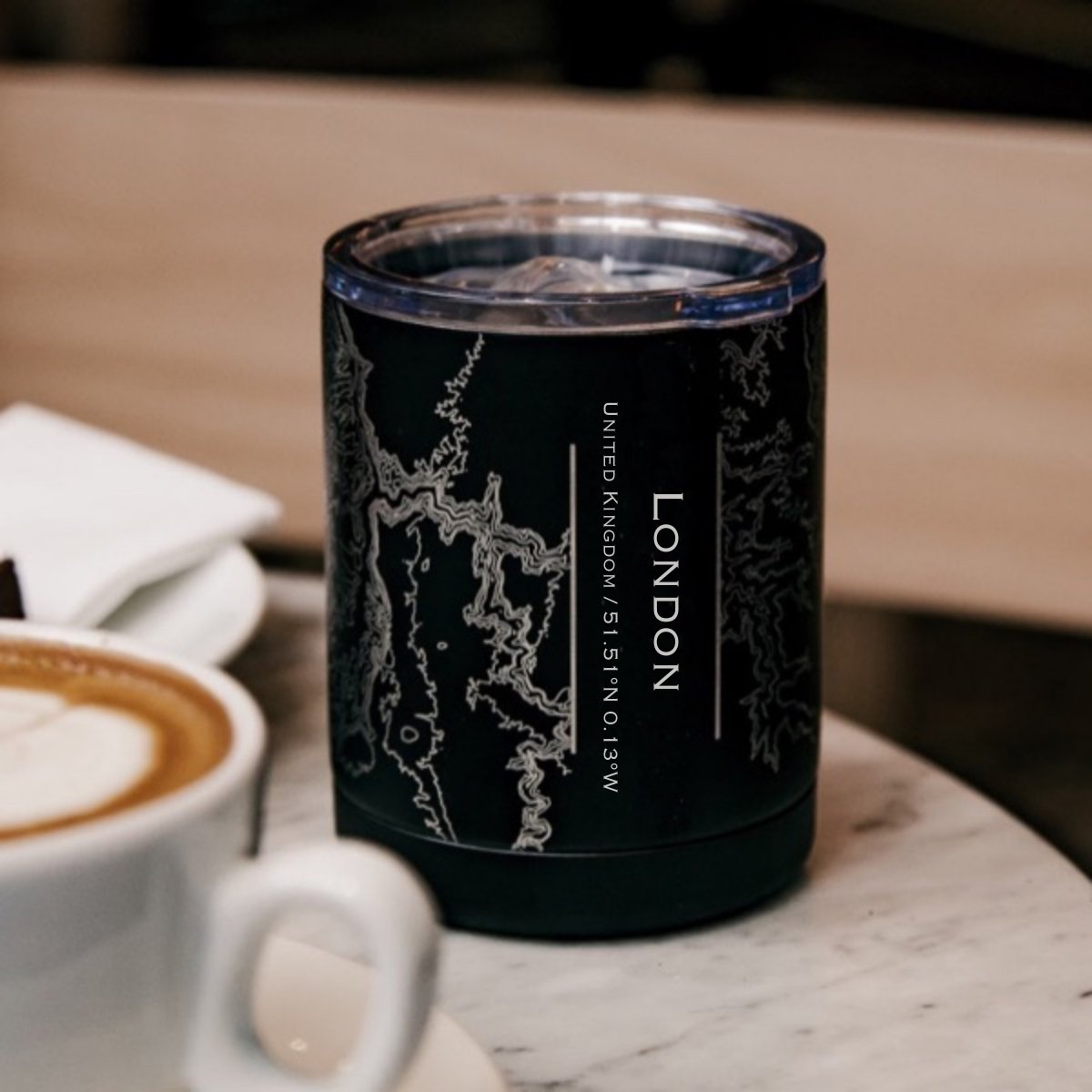 London - United Kingdom Engraved Map Insulated Cup in Matte Black