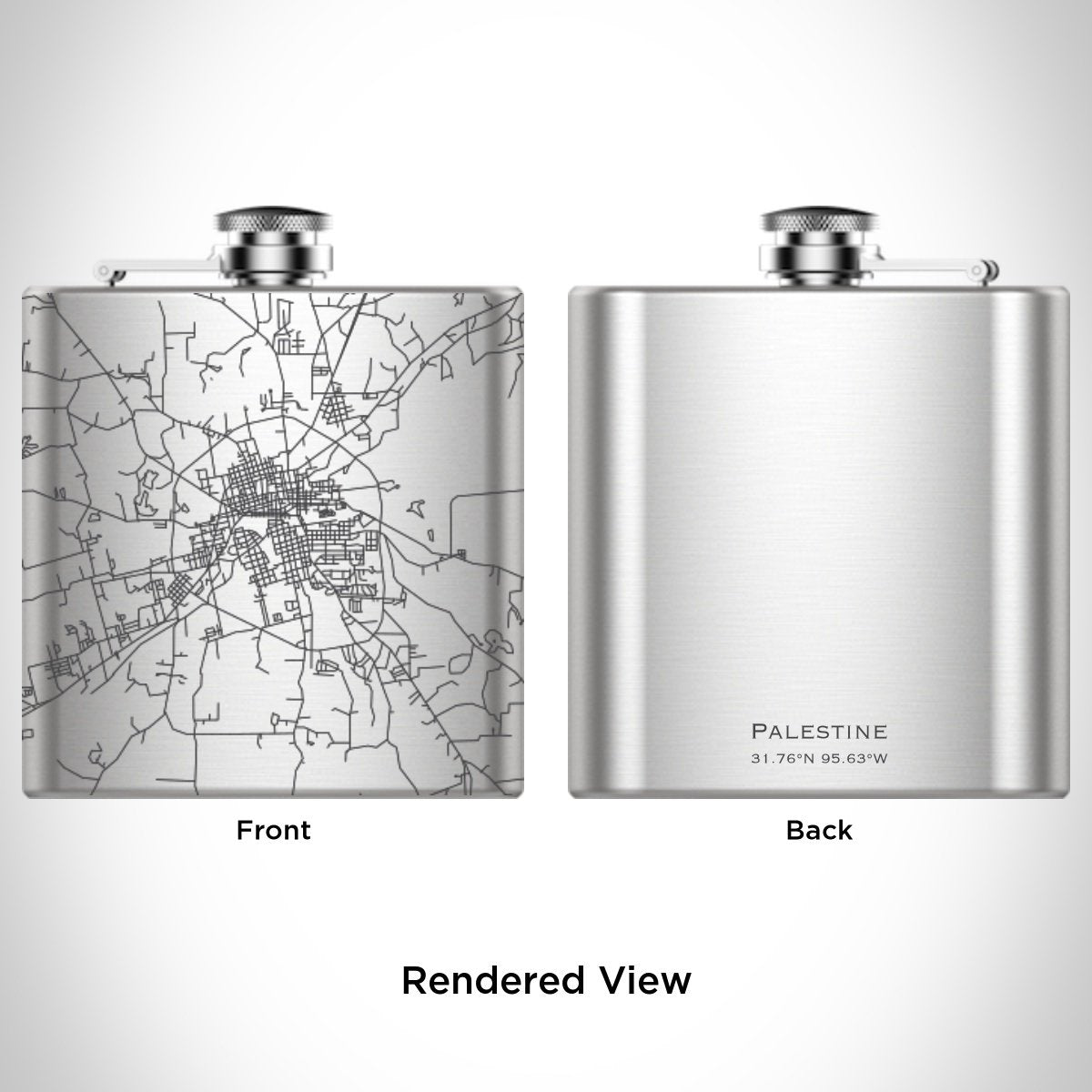 Palestine - Texas Engraved Map Hip Flask