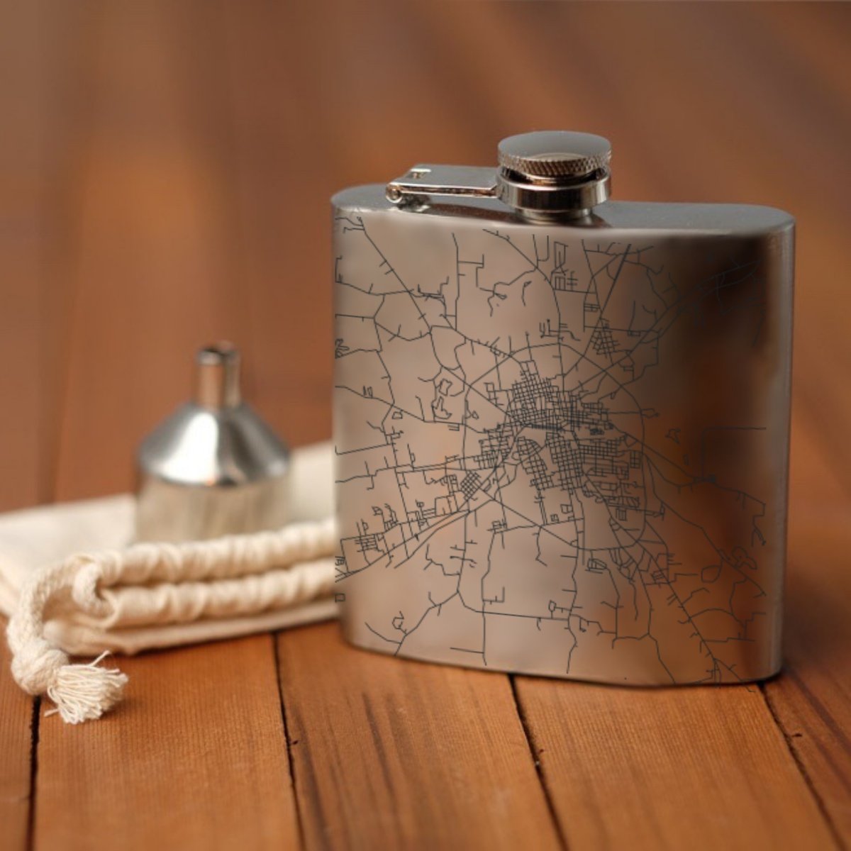 Palestine - Texas Engraved Map Hip Flask